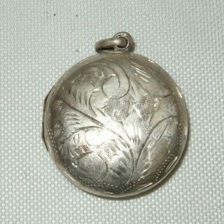 Vintage 925 Sterling Silver Large Round Locket Pendant W/engraved Designs