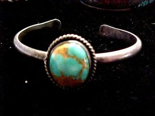Vintage 50,  Year Old Small Navajo Natural Turquoise And Sterling Silver Bracelet