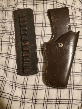 Police Duty Holster Vintage Bucheimer & Ammo Belt - Brown Leather