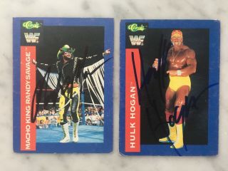 Hulk Hogan & Macho Man Randy Savage Signed 1991 Classic Wwf Wwe Wrestling Cards