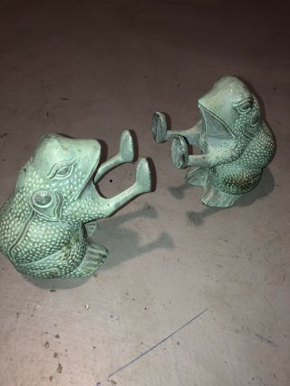 Vintage Brass Frog Bookends Set Of 2 Frogs Book Ends Panted Green