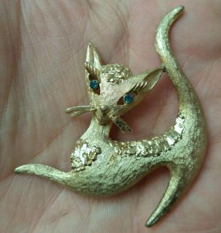 Stunning Vintage Estate Signed Mamselle Gold Tone Cat 2 1/4 " Brooch 2596s