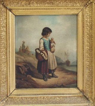 Fine 19th Century Antique Dutch Oil Painting - Young Girl With Doll