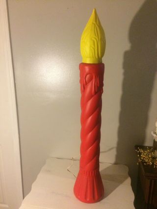 Vintage Red Christmas Candle Lighted Blow Mold Swirl Dripping Tall Yard Decor