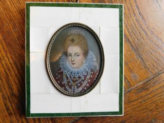 Antique Miniature Painting Portrait Lady Hastings - Signed Rubens - Piano Key Frame