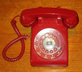 Vintage Red At&t Rotary Dial Desk Phone 500dm Has Dial Tone And Rings