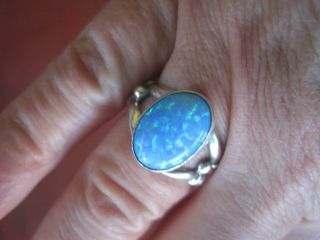 Vintage Navajo Native Southwest Sterling Silver Opal Ring Size 8 Signed Rb