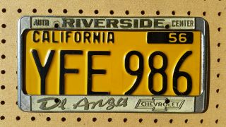 Vintage Chrome Metal License Plate Frame De Anza Chevy Chevrolet Riverside Ca