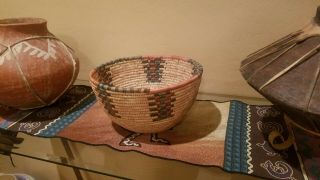 Large Vintage Native American (navajo) Hand Woven Coiled Basket Bowl 11 " X 6 "