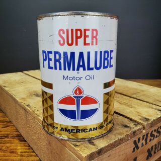 Vintage Permalube Motor Oil Can Tin Metal Empty Quart