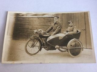 Vintage Early Indian Motorcycle With Sidecar Rppc Photo Post Card