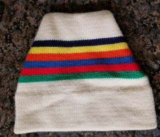 Vintage 100 Wool Ski Hat With Rainbow Stripes Snowboarding Skating Winter Sport