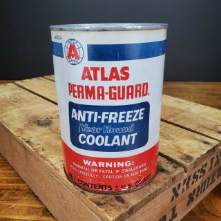 Vintage Atlas Perma - Guard Anti - Freeze Metal Tin Quart Can Full Oil Can