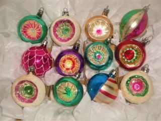 12 Gorgeous Vintage Hand Painted Christmas Ornaments - Poland - Drops - Indents -