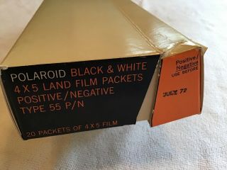 Vintage Polaroid Black & White 4x5 Land Film Packets Type 55 P/n Expired 7/72
