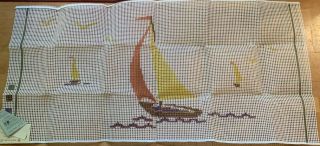 Vintage Latch Hook Rug Stenciled Canvas Patons Beehive 5254 Sailboat 27 X 54