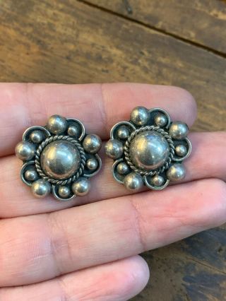 Vintage Taxco Sterling Silver Stud Earrings Mexico Fine 925 Signed