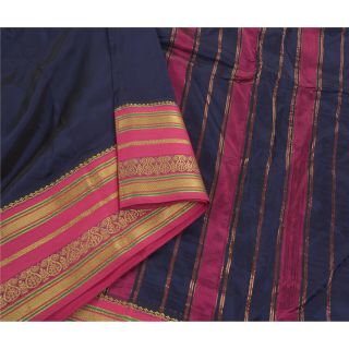 Sanskriti Vintage Blue Saree Blend Silk Woven Craft Fabric Premium Zari Sari