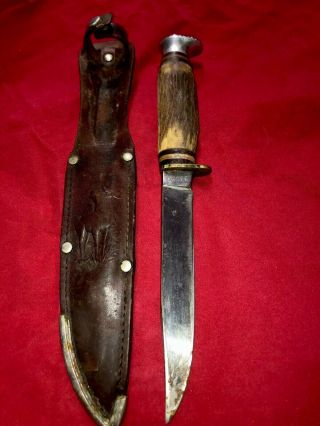 Vintage Stag Handle Fixed Blade Knife York Cutlery Solingen Germany Sheath 380hg