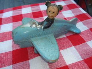 Vintage Mickey Mouse Air Mail Plane Hard Rubber Toy
