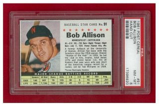 1961 Post Cereal 91 Bob Allison Hand Cut Psa 8 Nm - Mt 1 Of 3 One Higher