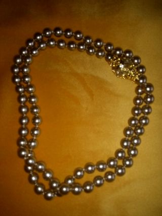 Lovely Vintage Joan Rivers Faux Bronze Pearl Necklace Magnetic Egg Clasp 3