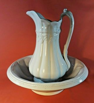 Antique Elsmore & Forster Wheat Pattern Ironstone Pitcher & Bowl Set