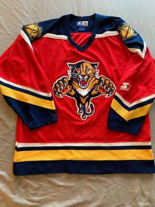 Men’s Vintage Nhl Florida Panthers Starter Stitched Hockey Jersey Size Xl