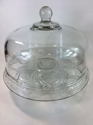Vintage 11 " Glass Pedestal Cake Stand With Glass Dome Lid Converts To Chip/dip
