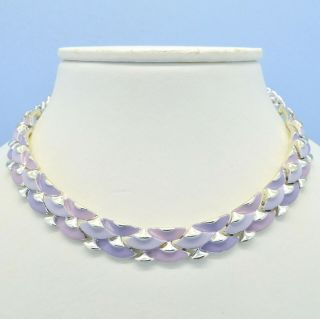 Vintage Necklace Coro Jewelcraft 1950s Pale Lilac Enamel Silvertone Jewellery