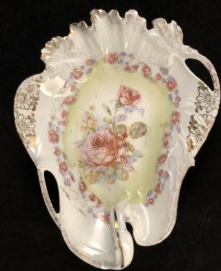 Vintage Porcelain China Handled Nappy Dish Flowers Floral Roses