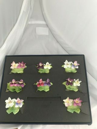 8 Staffordshire England Vtg Bone China Porcelain Place Card Holders Flowers Box
