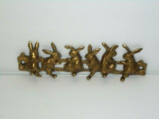 Vintage Brass Bunny Rabbits Key Jewelry Keys Holder Hooks Wall Mount Home Decor