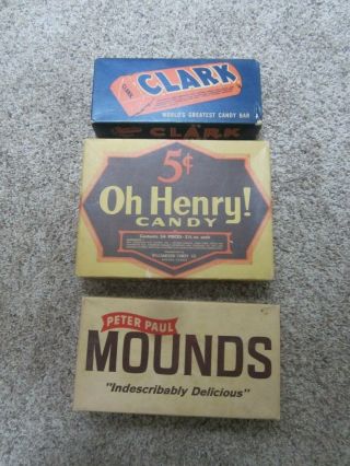 3 X Vintage Candy Bar Boxes - Clark,  Oh Henry,  Peter Paul Mounds