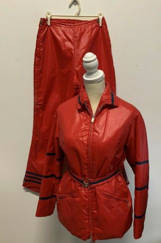 Vintage Red Ski Suit 2 Piece Red & Blue Globe Of Hampshire Women 