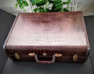 Vintage Samsonite Suitcase Faux Alligator Skin Briefcase Large Suitcase