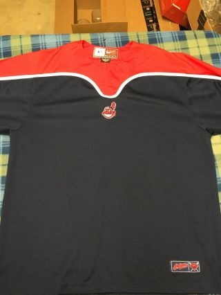 Nike Mlb Authentic Cleveland Indians Chief Wahoo Logo T - Shirt Navy/red Sz L