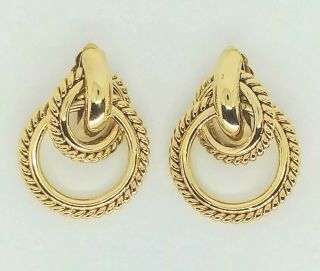 Vintage Givenchy Paris Ny Gold Tone Double Rope Large Clip On Earrings