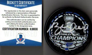 Beckett - Bas Brett Hull Autographed - Signed 2019 Stanley Cup Champs Puck K18600