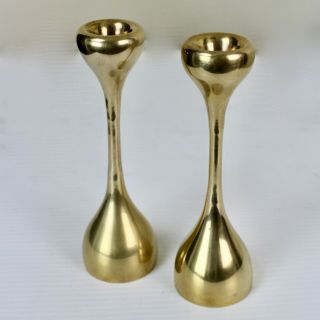 Pair Solid Brass Modern Candlesticks 7.  75 High Heavy Candle Holders Vintage