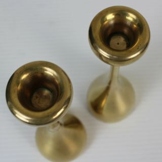 Pair Solid Brass Modern Candlesticks 7.  75 High Heavy Candle Holders Vintage 2