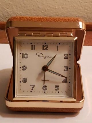 Vintage Ingraham Luminous Wind Up Travel Alarm Clock Japan