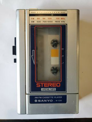 Vintage Sanyo M - G30 Metal Cassette Player Walkman - Tested/working Belts