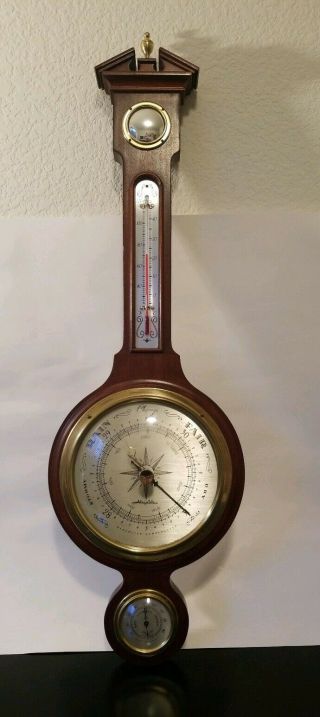 Vintage Airguide Banjo Weather Station 29 " Barometer Solid Wood
