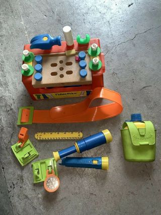 Vintage 1977 Fisher Price Tool Kit 924 - Complete Set,  Tool Bench,  Camping Gear 3