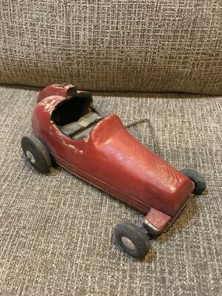Vintage Wood Toy Tether Gas Powered Race Car 10”
