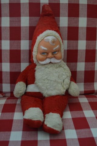 Vintage Santa Claus Plush Bijou Toys Inc Rubber Face 20 " Christmas Decor Vgc
