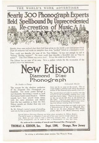 Vintage,  1915 - Edison Diamond Disc Phonograph Advertisement