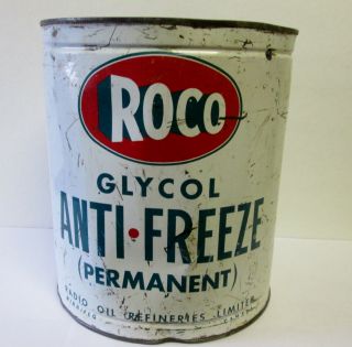 Vintage Roco Oil Anti Freeze Gallon Tin Can Sign Winnipeg Manitoba Radio Canada