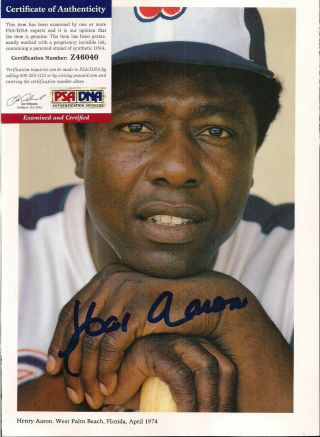 Hank Aaron Signed 7x10 Book Photo - Psa/dna - Baseball - Atlanta Braves - Hall Fame